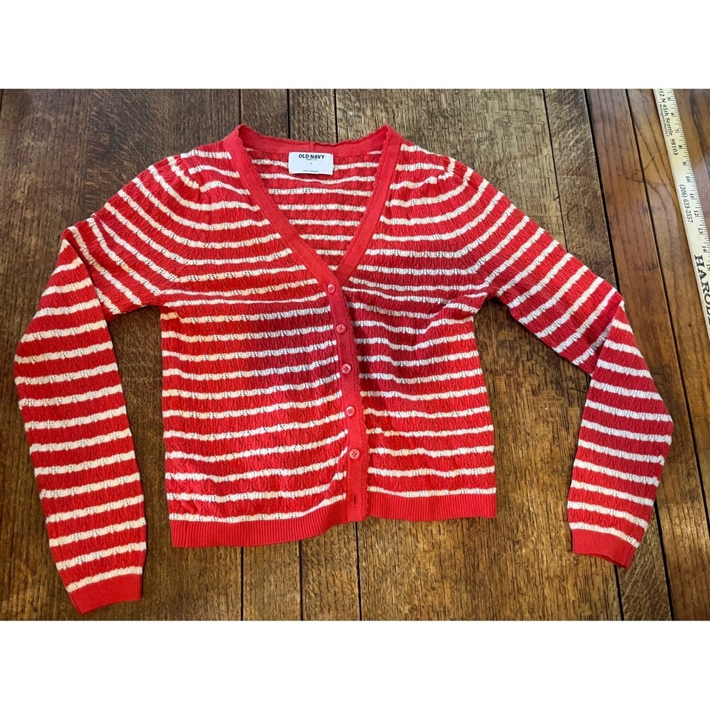 Old Navy Women Crochet Cotton striped cardigan S nautical coastal mediterranean - Picture 1 of 3